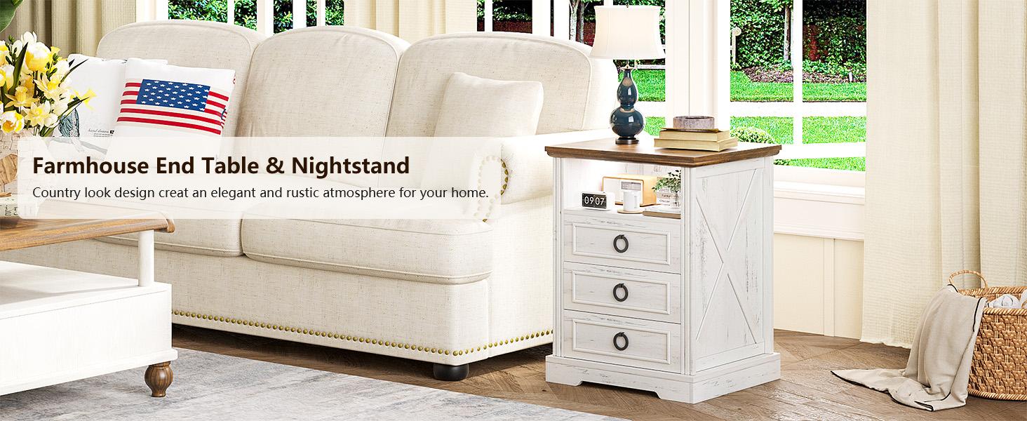 Lvifur Nightstand with Charging Station,Farmhouse End Side Table with 3 Drawers and Open Storage,Smart Bedside Table with LED Light & Human Sensor for Bedroom, Lvifur Nightstand with Charging Station,Farmhouse End Side Table with 3 Drawers and Open Storage,Smart Bedside Table with LED Light & Human Sensor for Bedroom,