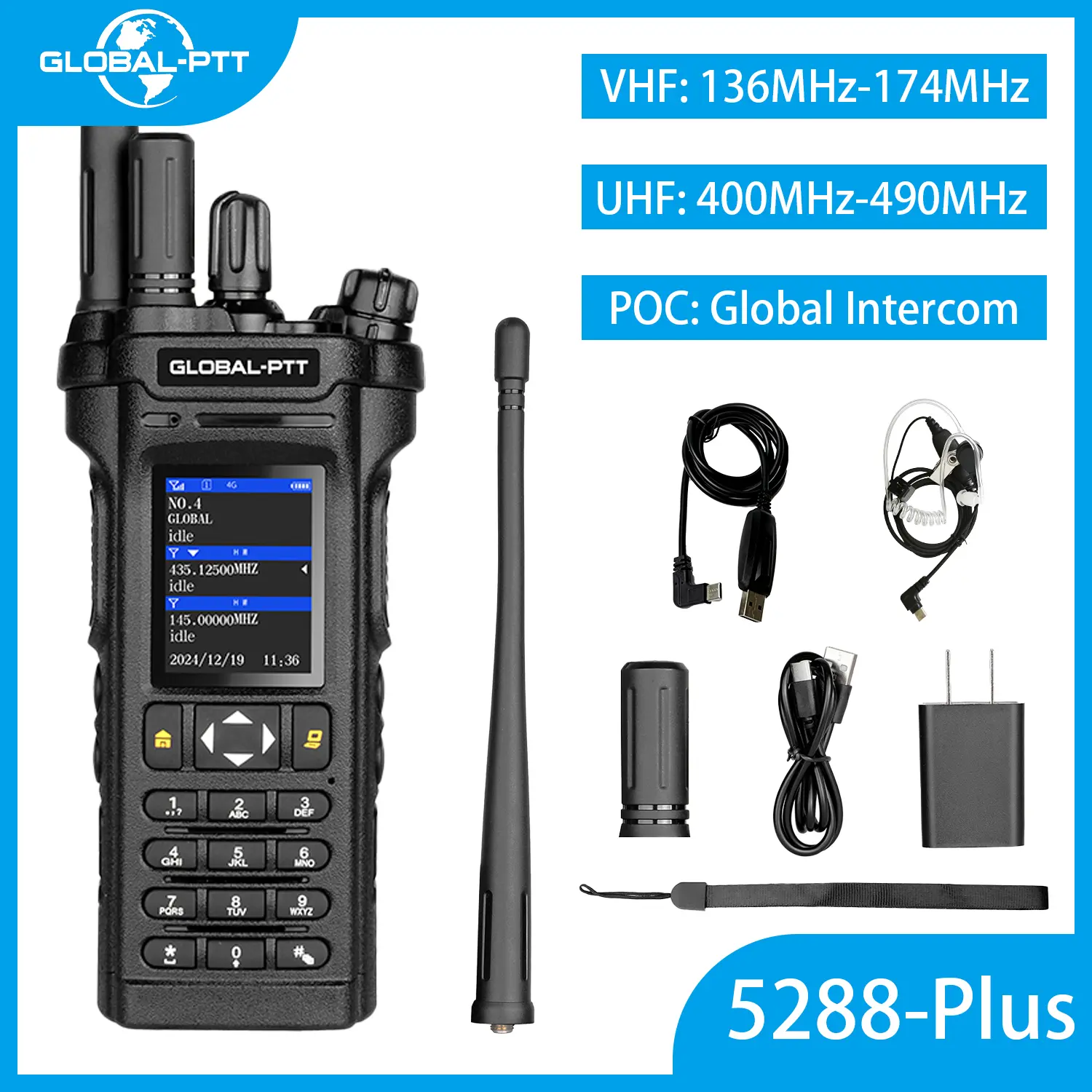 GLOBAL-PTT 5288 Plus Two-way radio 256 Channels UHF VHF Dual Band