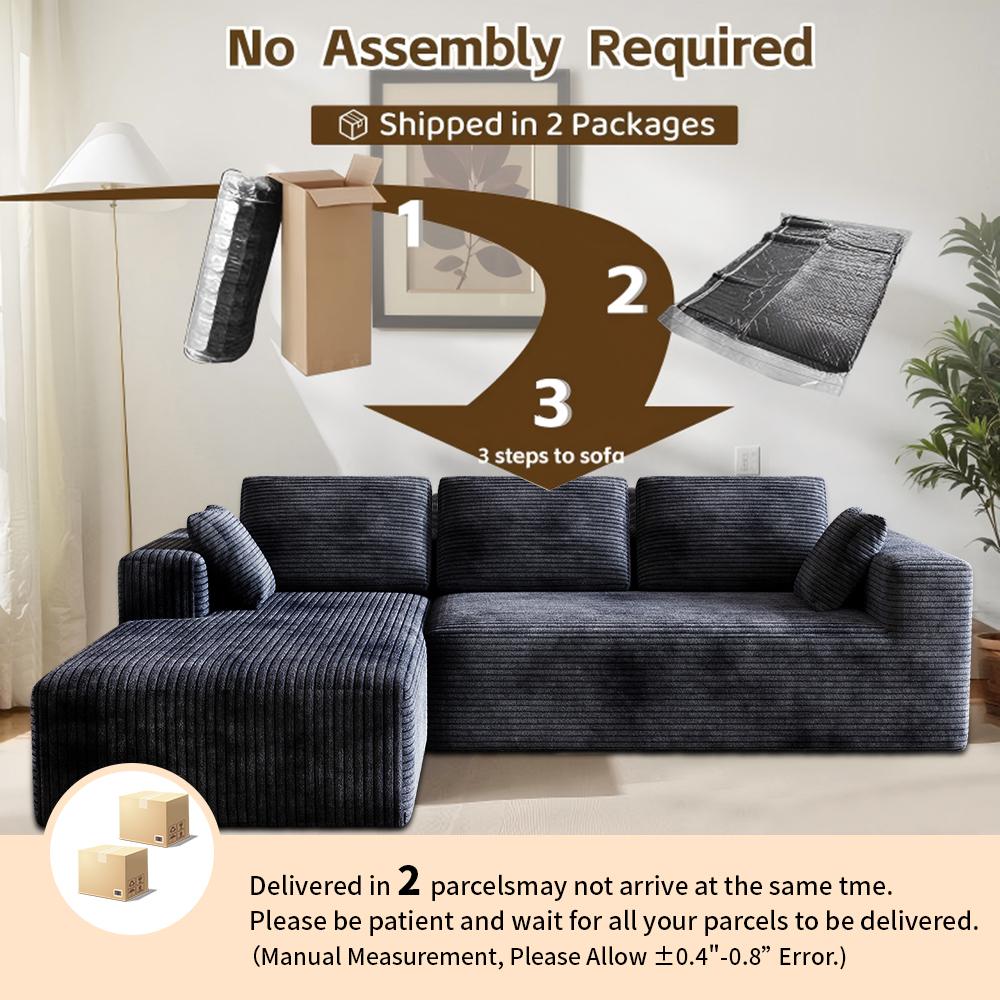 DIGWAC Modern Modular L-Shaped Recliner Sectional Upholstered Sofa - Sturdy Upgraded Independent Pocket Spring Base, Soft Corduroy Fabric, Layered Memory Sponge Padding, Deep Seat Living Room Couch, No Assembly Needed, Ships in 2 Packages