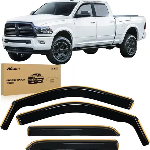 Nilight Custom Fit Acrylic In-Channel Rain Guards, Sun Protective Water Resistant Window Deflectors for Ram 1500 2009-2018 Crew Cab, 2019-2023 Classic Body, 4PCS Truck Accessories with Installation Instruction, Aerodynamic, Anti Fog