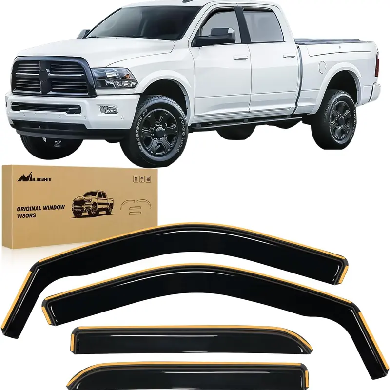 Nilight Custom Fit Acrylic In-Channel Rain Guards, Sun Protective Water Resistant Window Deflectors for Ram 1500 2009-2018 Crew Cab, 2019-2023 Classic Body, 4PCS Truck Accessories with Installation Instruction, Aerodynamic, Anti Fog