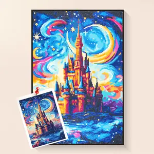 Magical Castle Under Starry Sky Diamond Painting, Enchanting Fantasy Art, DIY Sparkling Wall Decor, Creative Home Accent, Unique Gift for Fantasy & Castle Lovers, Dreamy Design, Diamond Art Kit for Relaxation, Whimsical Home Decoration