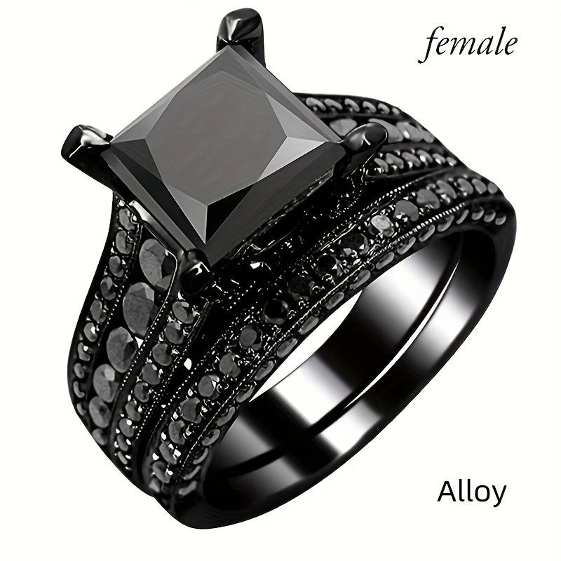 Stylish Couples Ring Set - Durable Stainless Steel with Sparkling Black Cubic Zirconia - Romantic Anniversary Gift for Him and Her - Hypoallergenic & Scratch-Resistant Design