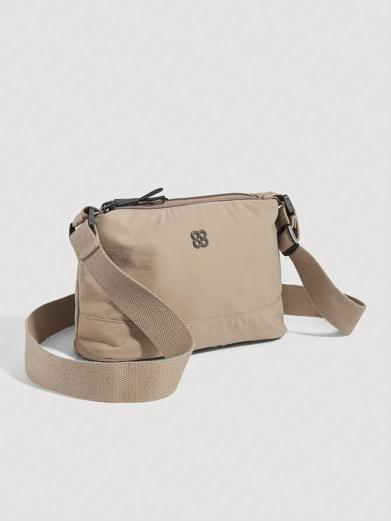 Women Lightweight Nylon Crossbody Bag, Minimalist Solid‑Color Messenger Purse, Adjustable Wide Shoulder Strap, Small Casual Daily Handbag with Metal Logo, Perfect for Commuting, Walking, Travel and Daily Shopping for Ladies
