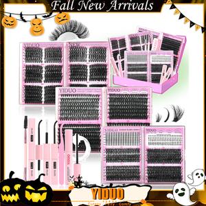 yiduo lash clusters kit gift packs 6 boxes black mix styles 1846pcs lash clusters kit, volume/ mega/ full/spikes/bottom eyelash clusters extensions kit with bond and seal makeup tools with everything you need for beginners and proficient, diy at home