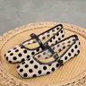 Women's Square Toe Mary Jane Shoes, Polka Dot Breathable Mesh Casual Comfortable Shoes for Wide Feet, Comfy Casual Flats, Fashionable Flats