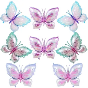 Gradient Butterfly Balloons, 40 Inch 4 Color Large Multicolor Gradient Foil Mylar Balloon Set for Birthday, Wedding, Garden Decoration Butterfly Theme Party Supplies