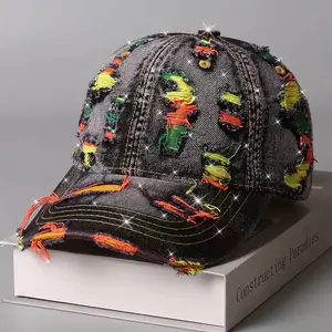 [Vintage Denim Baseball Cap] Vintage Distressed Denim Baseball Cap |       Washed & Frayed Brim, Adjustable Snapback Closure, Lightweight Unisex Streetwear Hat for Men & Women, Casual & Parties