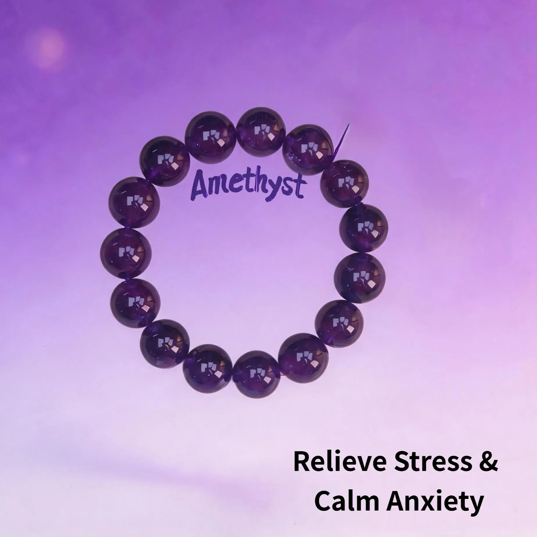 Natural Amethyst Crystal Bracelet (8mm-10mm) - Calming Anxiety, Spiritual Healing, Improve Sleep Quality, Enhance Wisdom, Elegant Daily Jewelry for Meditation Lovers, Easy to Match Outfits, Ideal for Gift Giving