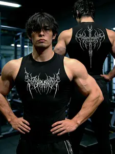 Men's Y2K Thorns Cross Print Gym Sports Vest, Fitness Vest, Tight Fit Quick Dry Breathable Sleeveless Short Sleeve, Summer Running Volleyball Football Outdoor Sport Sport Vests, Workout Gym Clothing, Sleeveless Gym Tops