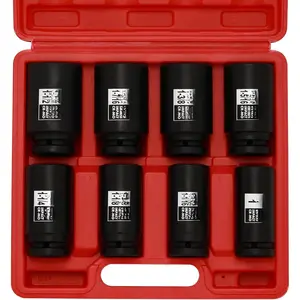 3/4" Drive Deep Impact Socket Set, 8  Set, SAE Sizes (1-Inch to 1-1/2-Inch), 6 Point, 3/4" Dr. Heavy Duty Impact Socket Set