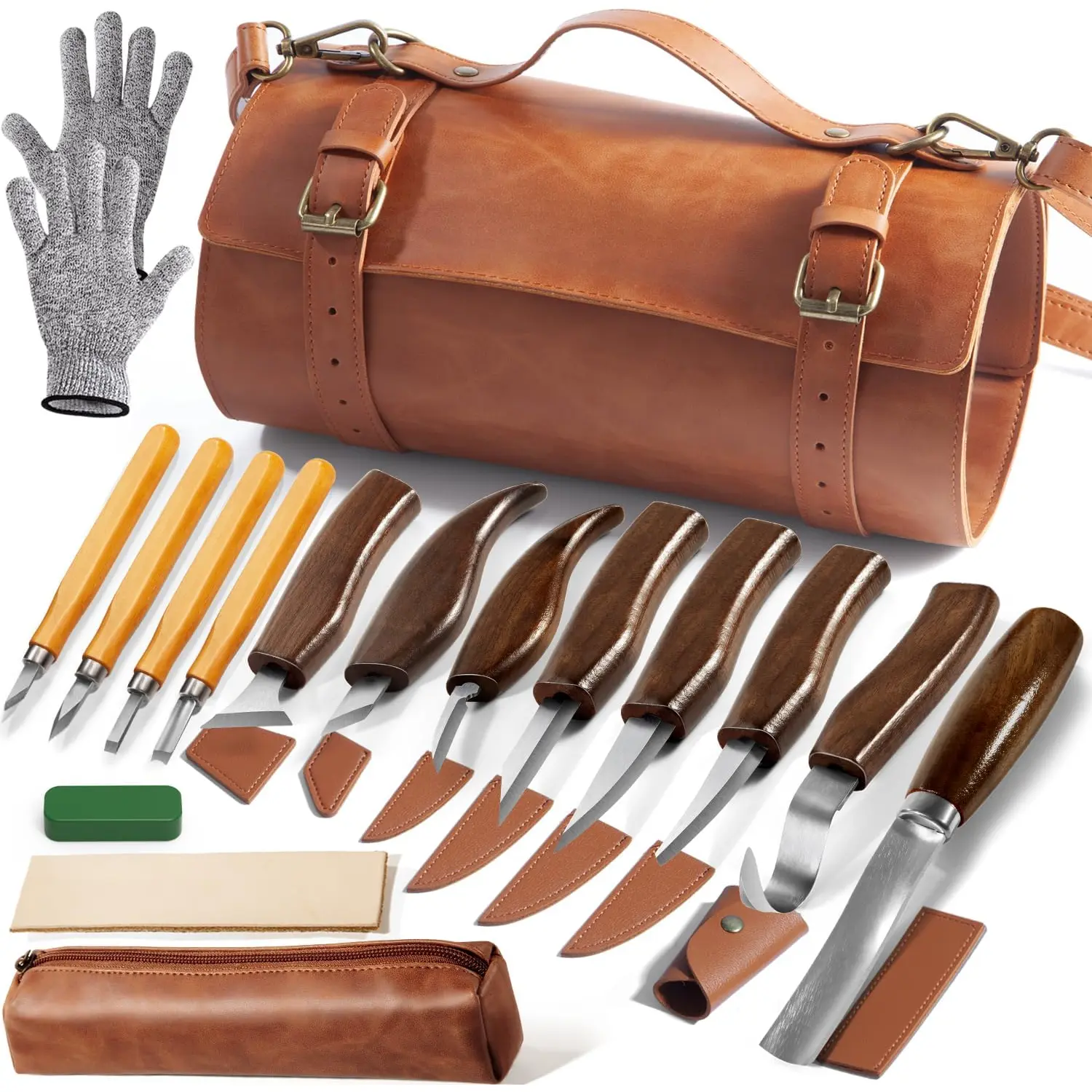 16 count  Carving Kit, Deluxe  Carving Tools & Whittling Kit with 8 Whittling  & 4 Detail Carving  for  Carving DIY, Woodworking Tools for Beginners, Carpenter