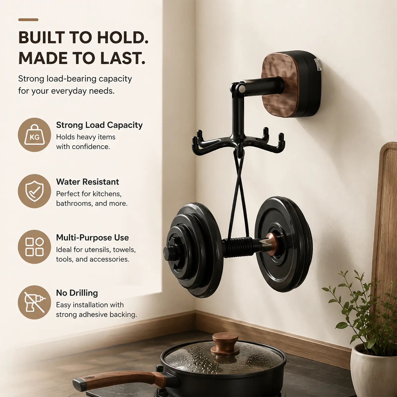 360° Rotating Suction Cup Hook Rack, 6-Claw Foldable No Drill Organizer for Kitchen Utensils, Towels, Bathroom and Home Storage
