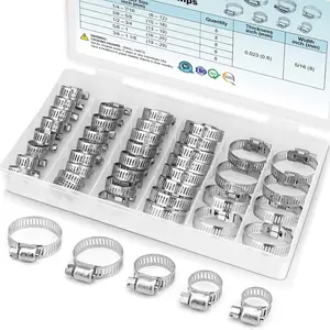 40PCS Hose Clamp Set - 1/4''–1-1/8'' 304 Stainless Steel Worm Gear Hose Clamps for Pipe, Intercooler, Plumbing, Tube and Fuel Line