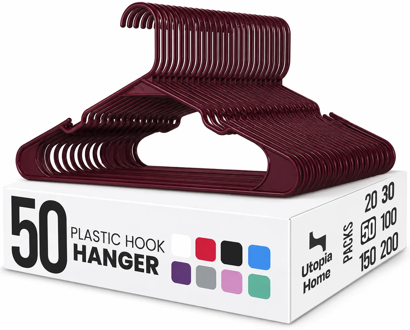 Plastic Notched Adult Hangers for Any Clothing Type, Maroon Supreme 50 Count