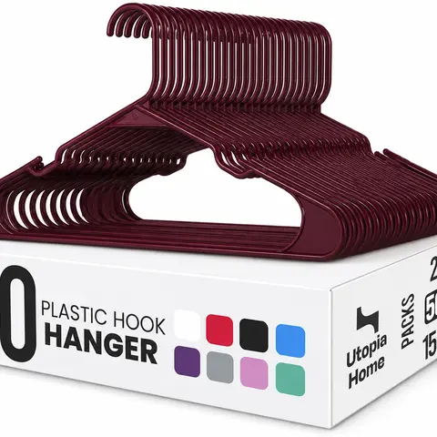 Plastic Notched Adult Hangers for Any Clothing Type, Maroon Supreme 50 Count