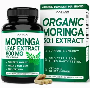 Organic Moringa Capsules (180 Count) Pure Organic Moringa Leaf Powder Supplement - Energy, Skin, Gut Health Support - Vegan Safe, Third Party Tested & Non GMO - USA Made - 180 Capsules