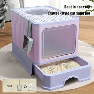 Spacious Enclosed Cat Litter Box with Foldable Drawer – Deep Odor-Control, Splash-Proof Design for Happy Cats & Easy Clean-Up puppy  peepads flip cover