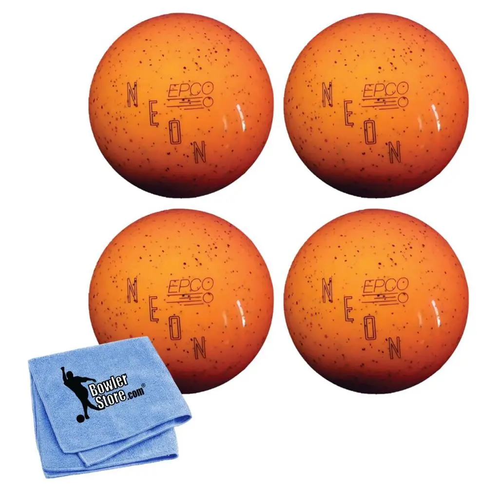 epco Candlepin Bowling 4-Ball Set, Neon Speckled Orange, 4.5-Inch, 2lbs 6oz, with Free Bowlerstore Microfiber Towel, Sports & Outdoor Equipment