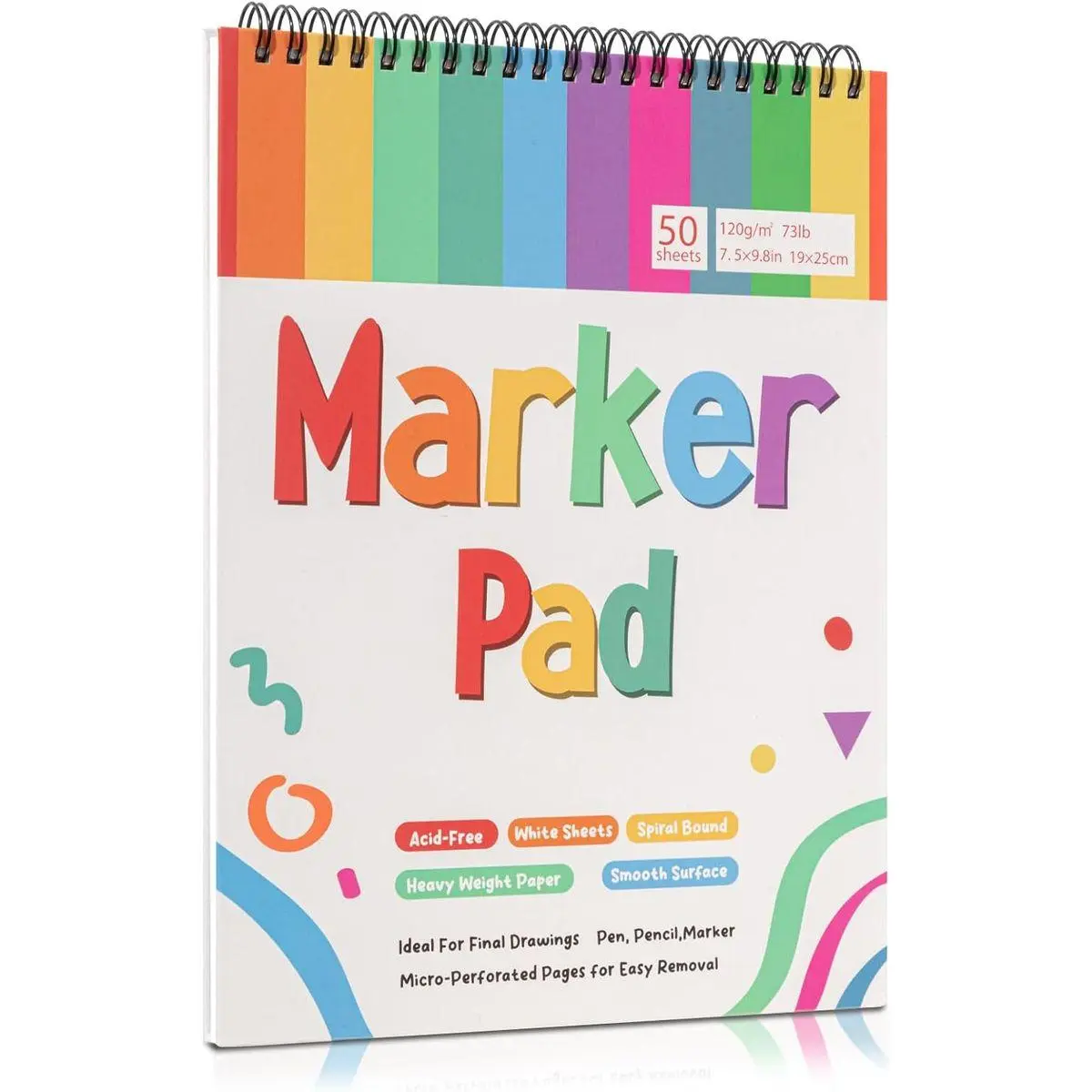 50 Sheets Marker Paper Pad, 7.5×9.8 Inch Bleedproof Art Sketch Pad, 73lb/120gsm Drawing Paper Spiral Sketch Book, Painting Coloring Alcohol Marker Paper for Beginners, Artists, Gift, Easter