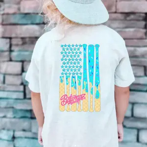 Baseball Ice Cream Flag Youth and Adult T-Shirt, Country Boys Shirt, Youth Shirt, Youth Clothes, Trending Kids Shirt, Youth Outdoor Clothing, Back to School Shirt, Gift for Boys and Girls, Birthday Gift..