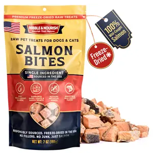 Nibble & Nourish Freeze-Dried Salmon Bites Dog & Cat Treats – Single Ingredient Wild-Caught Raw Pet Treats (7 oz.)