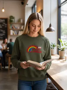 Women's Reading Rainbow Embroidered Sweatshirt, Book Lover Sweatshirt, Librarian Crewneck, Teacher Appreciation Crewneck, Gift For Teacher
