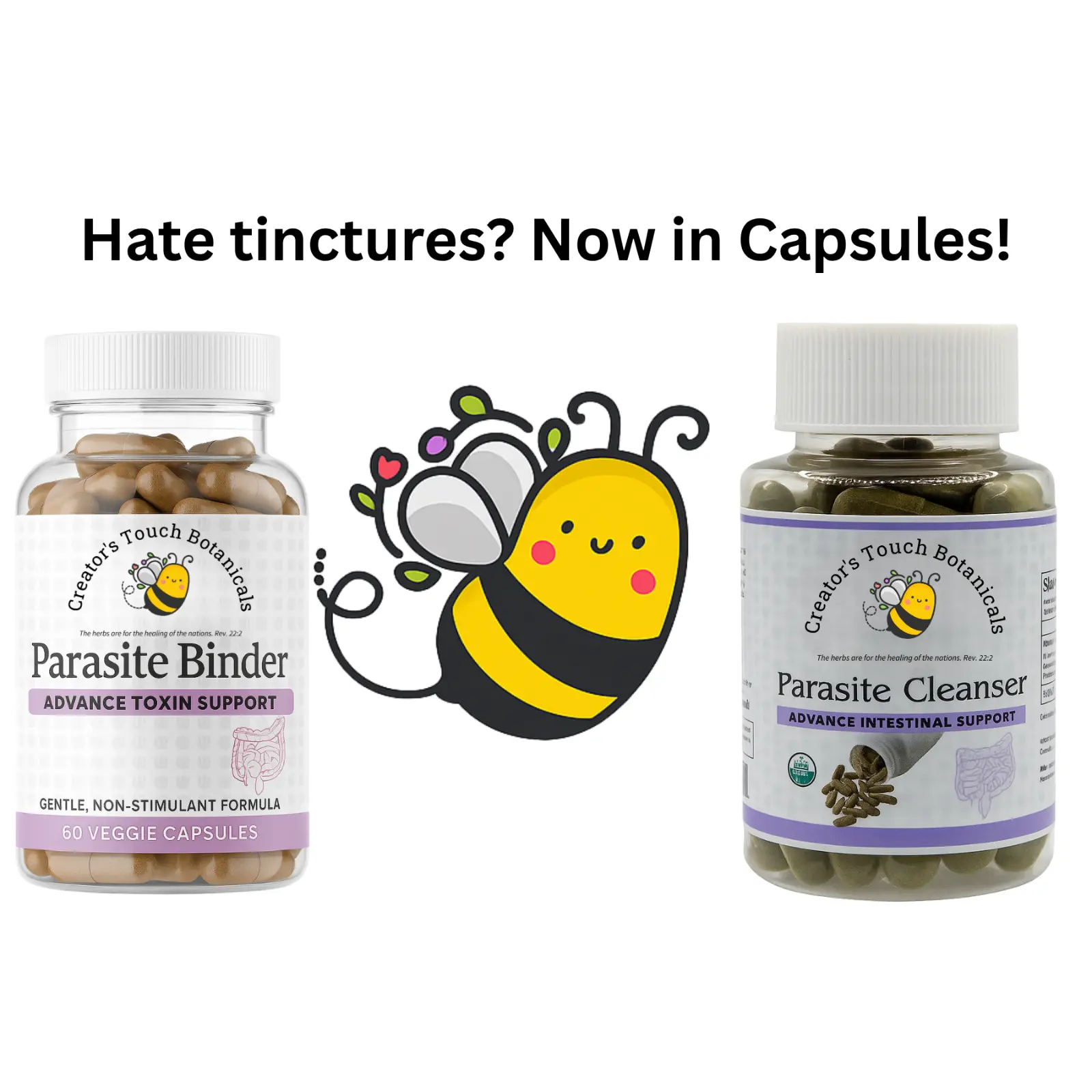 Creator's Touch Botanicals Parasite Cleanser & Binder Capsules Option Detox Kit - 60ct Bind Healthcare Natural Herbal Supplement for Gentle Gut Support & Intestinal Detox