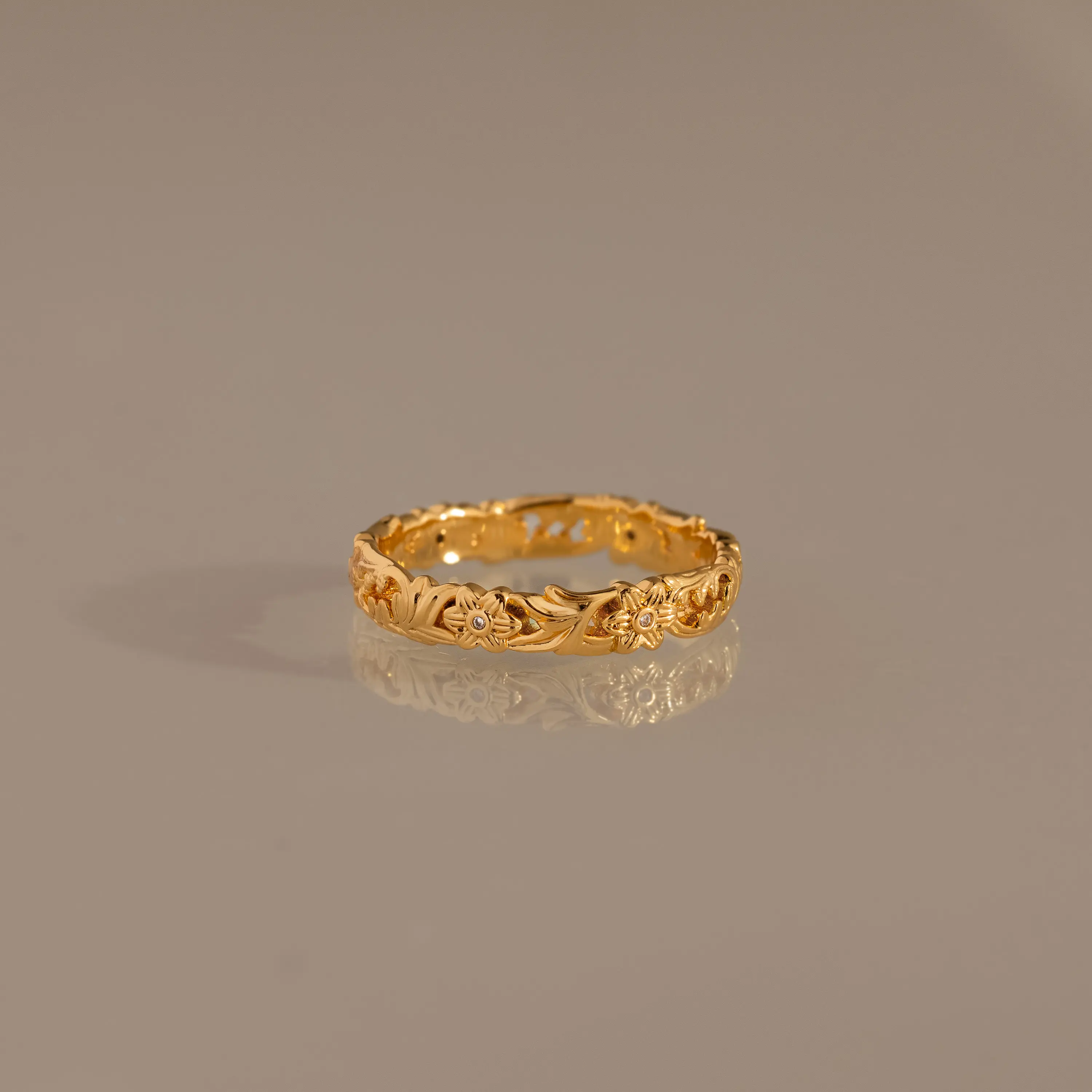 Vintage Flower Petal Band by Caitlyn Minimalist - Filigree Floral Diamond Ring in Gold - Dainty Wedding Jewelry - Gift for Her