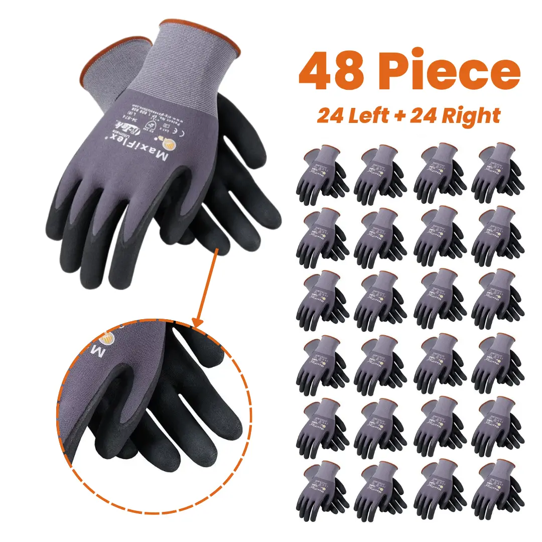 6 - 12 - 24 Pairs MaxiFlex Work Gloves – Guantes Para Trabajo MaxiFlex – Micro-Foam Nitrile Coated – Breathable, Durable, Anti-Slip for Construction, Gardening