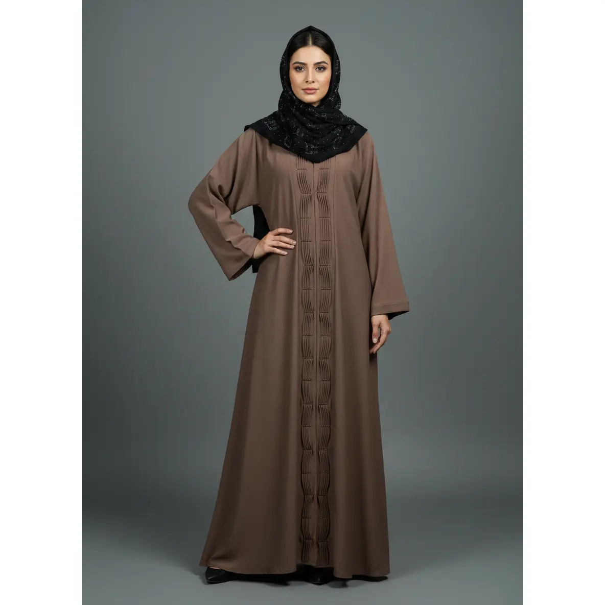 Women's Islamic Plain Closed Abaya - Long Sleeve, Ruffled, Frill Work, Loose, Durable, Machine Washable, Elegant Casual All-Seasons Abaya Fashion Wear