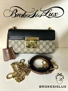 Pre-owned GUCCI Padlock Shoulder Bag in GG Supreme Canvas & Black Leather, Gold tone Hardware
