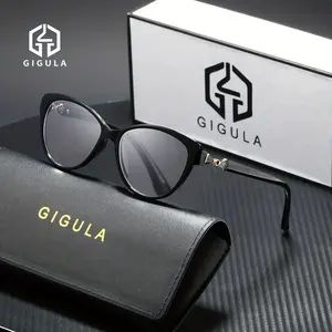 GIGULA Small Frame Cat Eye Reading Glasses - Metal Hinge - Fatigue Blocking, with High-end Leather Magnetic Soft Pouch, Luxury Set, Unisex, with Bright Dazzling Rice Nail Decoration on the Temple, High-grade Gift
