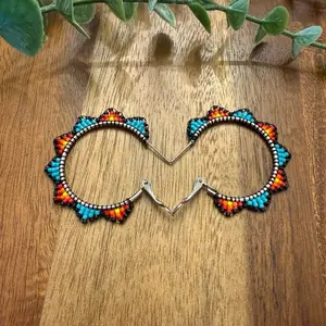 Large Handmade Beaded Hoop Earrings - Colorful Tribal Design for Women's Fashion Accessories