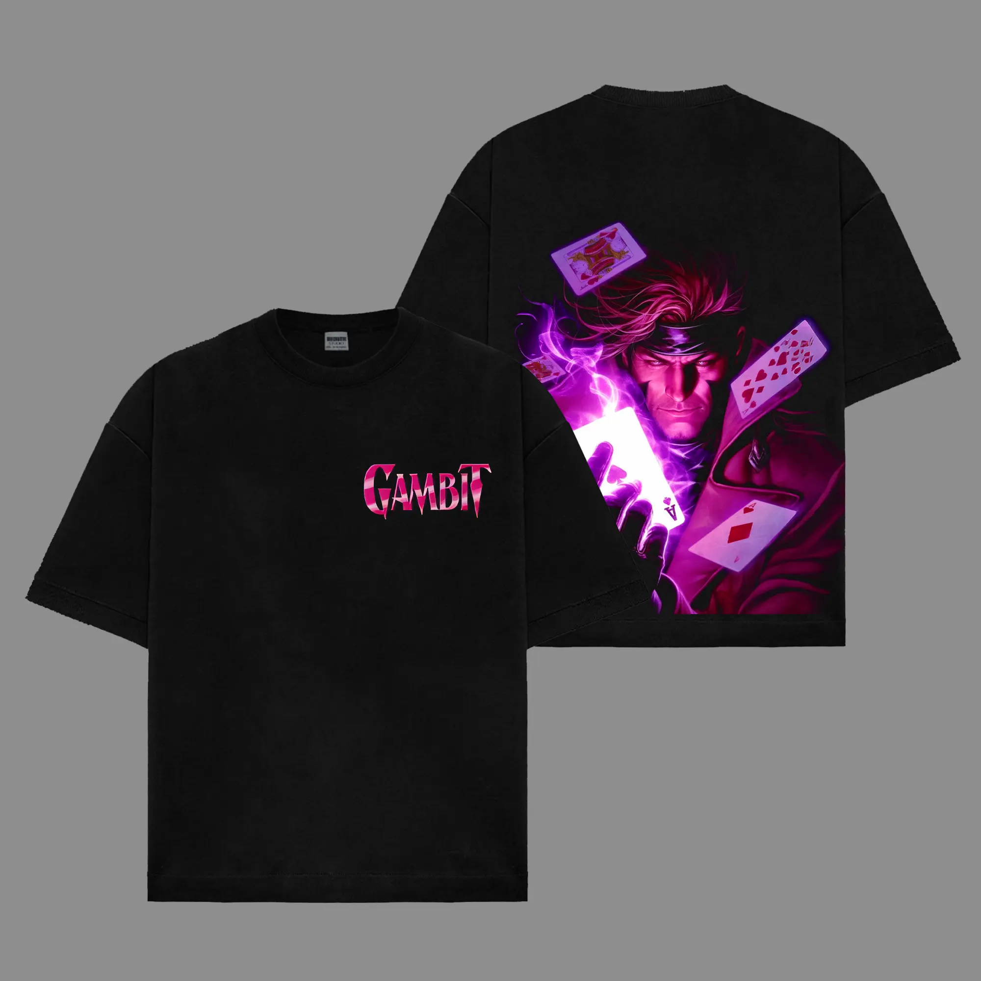 Gambit Inspired Oversized Black Graphic T-Shirt, Vintage Movie Actor Fan Tee, The Xmen Shirt, Y2K Comic Style Streetwear Top, Black Cotton Unisex Tee, Retro Superhero Inspired Shirt, Gift for Movie Fans