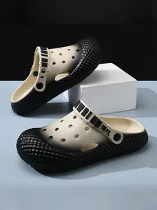 Men's Casual Breathable Comfortable Textured Design Clogs, New Style Non-slip Soft Sole Beach Slippers, Fashionable Shoes for Indoor & Outdoor Wear, Boy