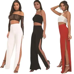Side-slit straight-leg trousers