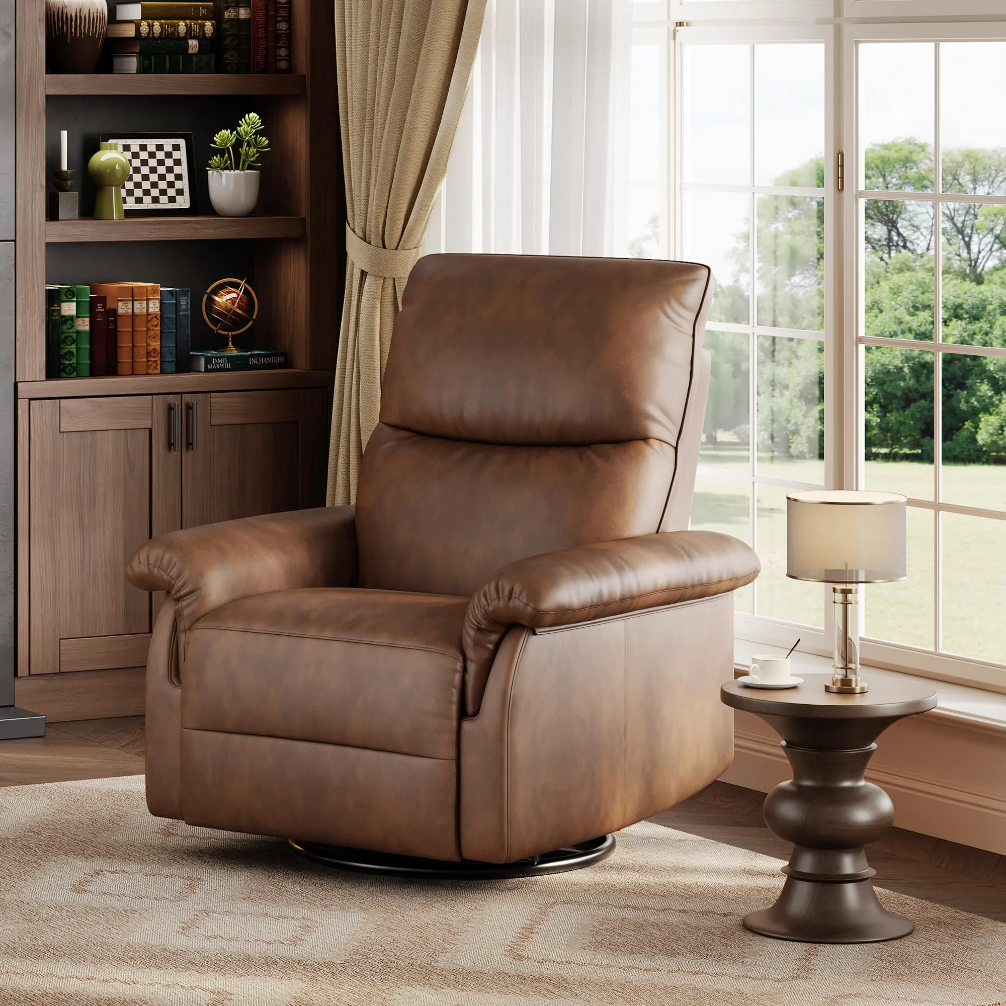 Garvee Recliner Chair, 360° Swivel Rocker Glider Nursery Chair with Padded Armrest and Deep Seat, PU Leather Upholstered Reclining Sofa Chair for Living Room, Bedroom and Nursery (Orange)