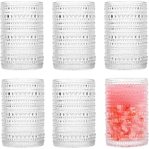 Large Glasses Set of 6, 15 oz Hobnail Glassware Thick Glass Heavy Base