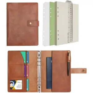 Leather Journal Refillable Notebook Spiral Diary Binder Portfolio - A5 Dot Grid Paper & Inner Pockets for Travel Work and Personal Organizer (Coffee, A5)
