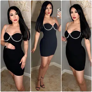 Pamela Dress - Black Strapless Mini Dress with Pearl Embellishment