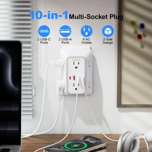 Outlet Extender - Wall Surge Protector with 6 Outlets 4 USB (2 USB A, 2 USB C) Multi Plug Outlet Splitter