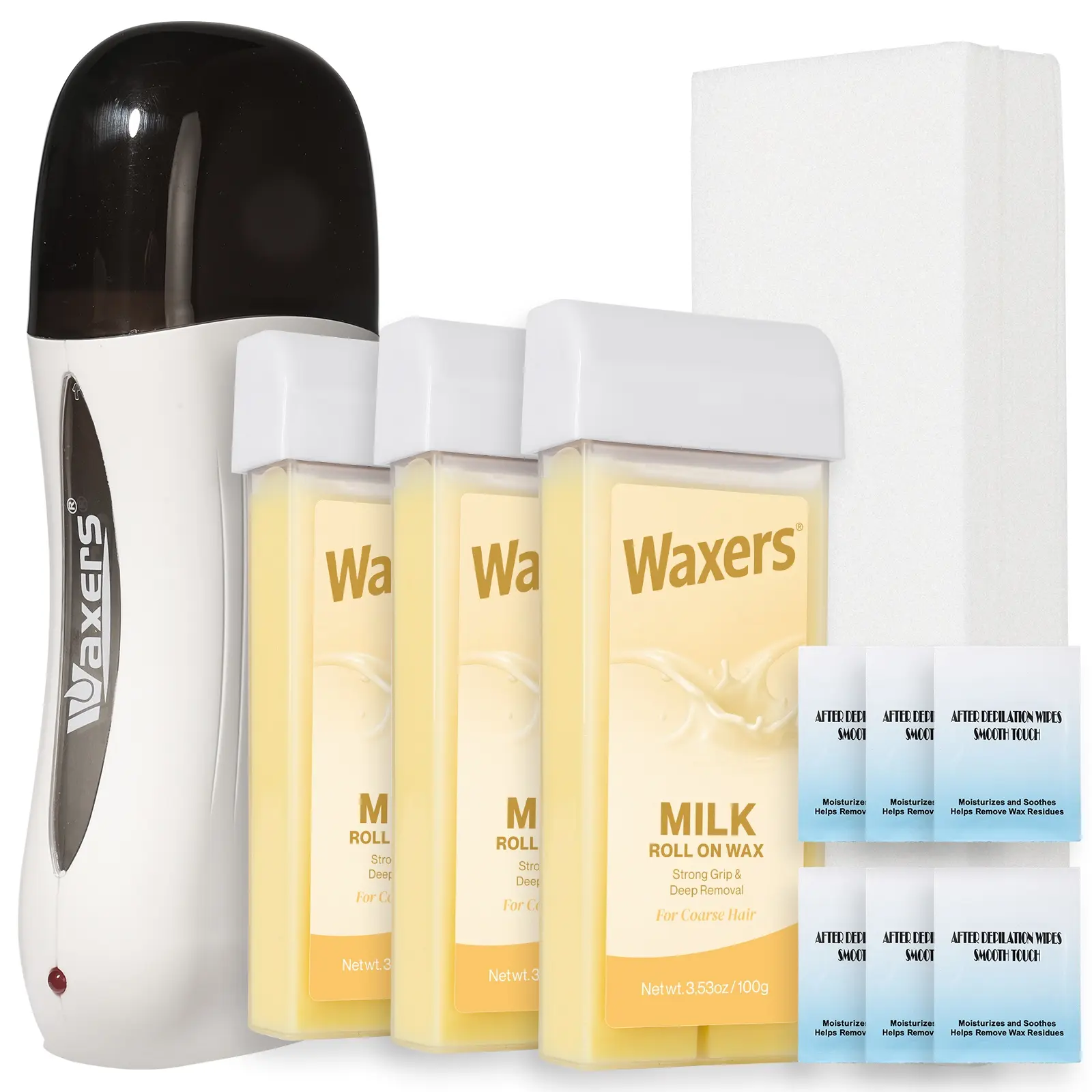 Waxers Roller Waxing Kit for Hair Removal Milk Roll on Waxing Kit for Women & Men Professional Soft Wax Cartridge Depilatory for Legs Armpit