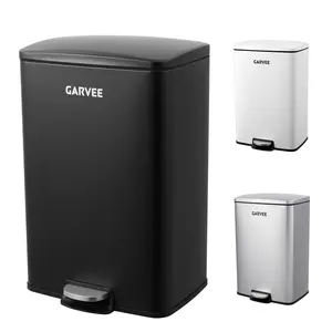 Garvee Hands-Free Step-On Trash Can - 13 Gallon/50L Rectangular Stainless Steel Bin with Soft-Close Lid Removable Inner Bucket For Kitchen/Office/Living Room or Garage 42×36.8×63cm