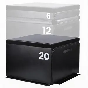 Stackable Soft Plyometric Jump Box for Strength Training – Adjustable Foam Box for HIIT, Step Ups, Flexibility – Durable Home Gym Fitness Equipment – Black, 4 Inch, 6/12/20 Inch