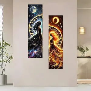 Moon & Sun & Goddess Pattern Tapestry, 2 Counts/set Wall Hanging Tapestry with Free Installation Package, Wall Art Decor for Home Living Room Bedroom