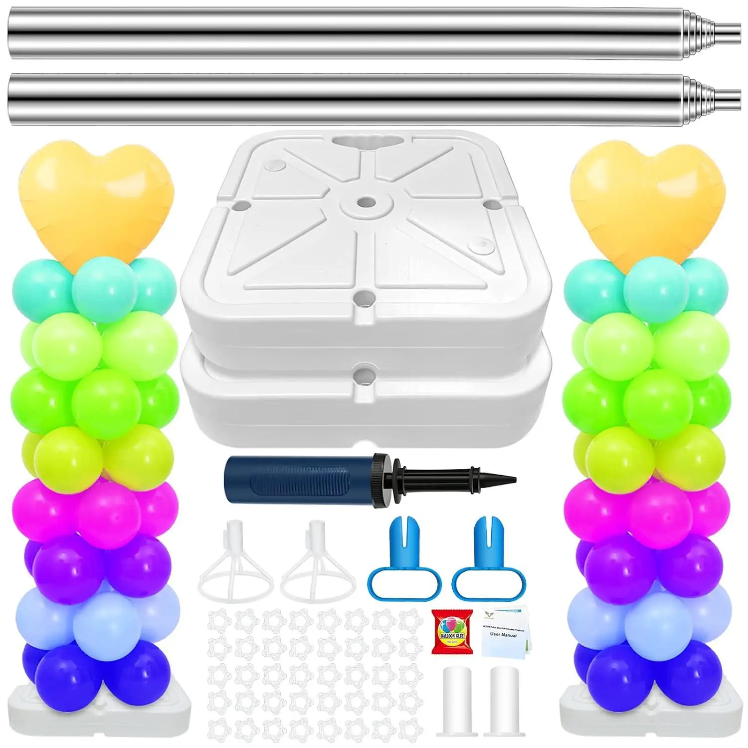 2 Set Balloon Column Stand Kit With Heavy Duty Base, Adjustable From 1 Ft To 7 Feet Balloon Stands Kit For Floor, Balloon Tower Stand Kit With Metal Balloon Pillars Pole For Party Decorations