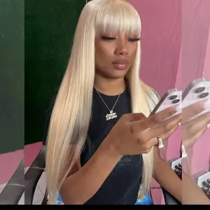 613 Blonde Human Hair Straight Wig - 180% Full Density | Machine Made Wig With Bangs for Natural Everyday Glam