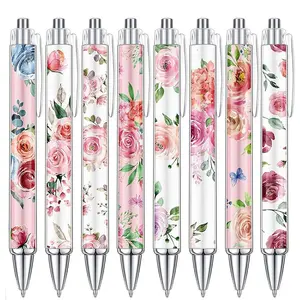 8/16/24 Pieces Flower Ballpoint Pens Bulk, Spring Floral Pens, Colorful Floral Retractable Black Ink for Women, Spring Flower Writing Journaling Gifts Office Supplies