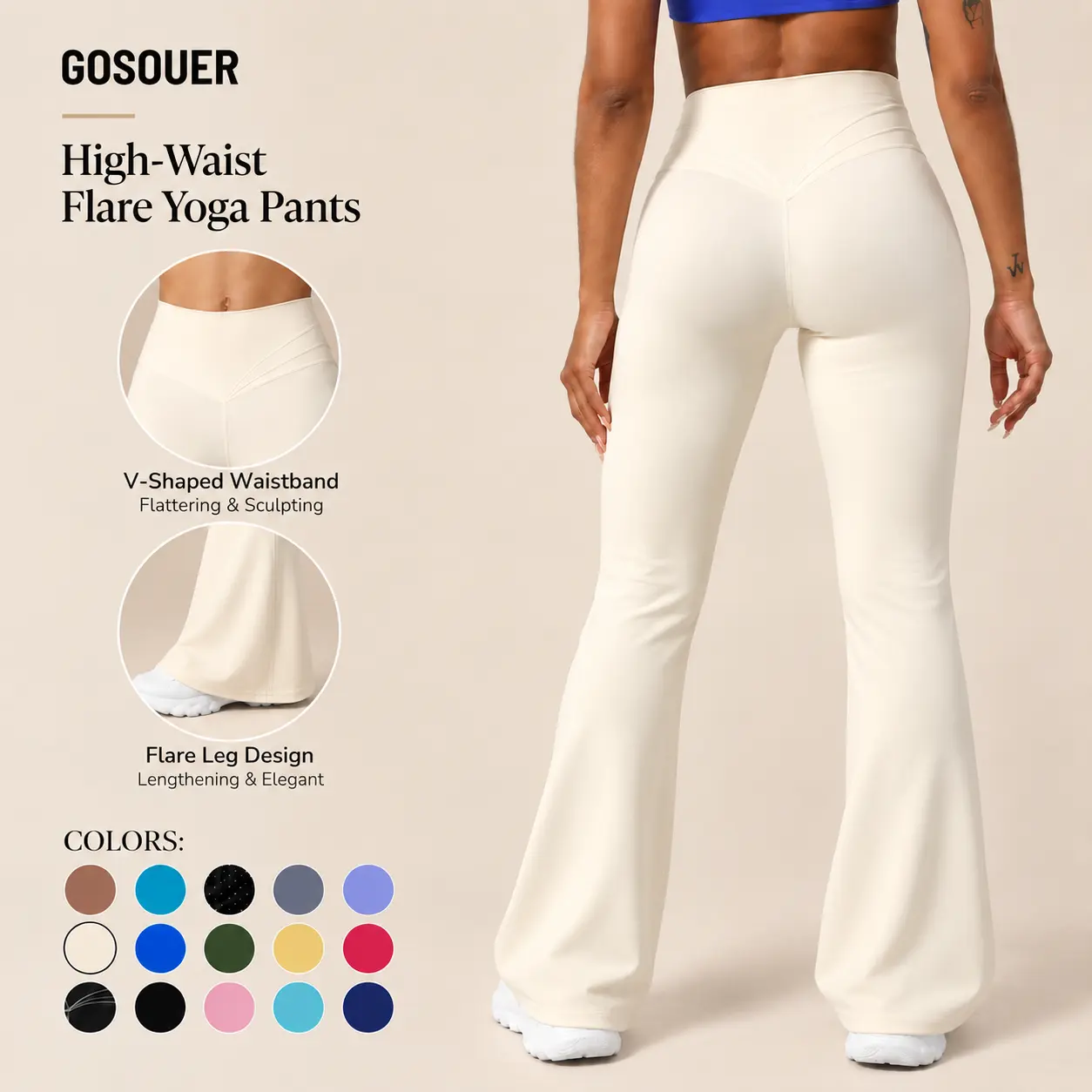 Women's V-Waist Flare Yoga Leggings, High-Rise Stretch Workout Activewear for Yoga and Daily Wear